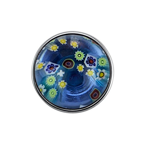 Quiges Damen Click Button 18mm Chunk Versilbert Blaue Blumen Glas für Druckknopf Zubehör von Quiges