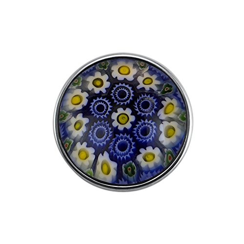 Quiges Damen Click Button 18mm Chunk Versilbert Blaue Ornament Glas für Druckknopf Zubehör von Quiges