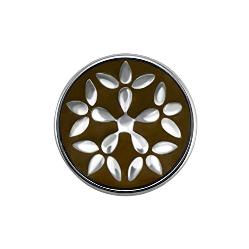 Quiges Damen Click Button 18mm Chunk Versilbert Blumen Braun für Druckknopf Zubehör von Quiges