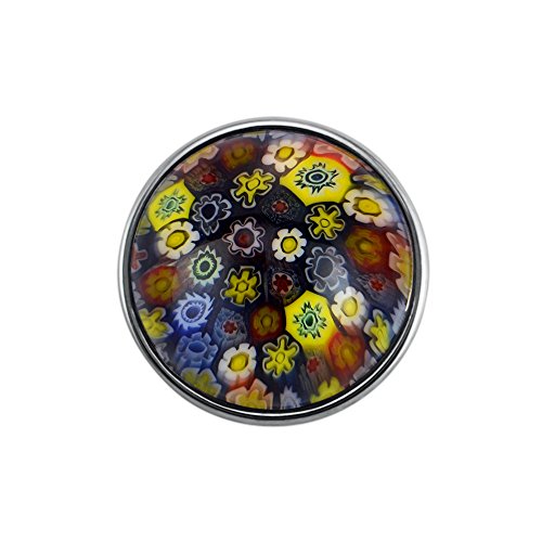 Quiges Damen Click Button 18mm Chunk Versilbert Farbige Blumen Glas für Druckknopf Zubehör von Quiges