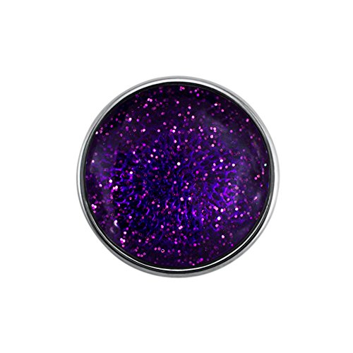 Quiges Damen Click Button 18mm Chunk Versilbert Glitzern Lila für Druckknopf Zubehör von Quiges