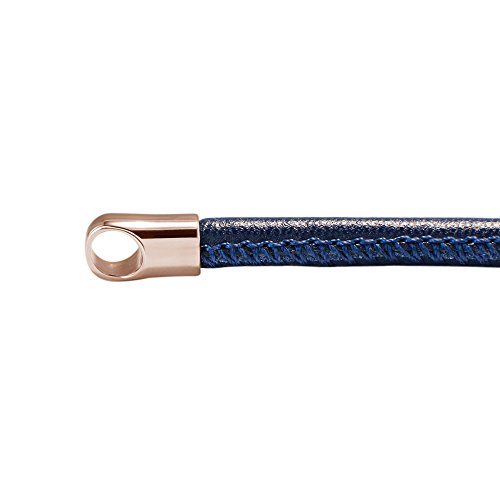 Quiges Damen Leder Halsband Blau Rose Gold Edelstahl 46cm ohne Verbindungsring und Öffnungsanhänger von Quiges