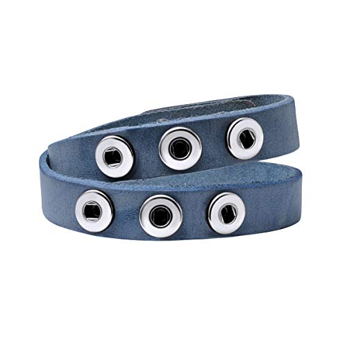 Quiges Damen Lederarmband für 12mm Druckknöpfe/Chunks Blau 39-41cm von Quiges