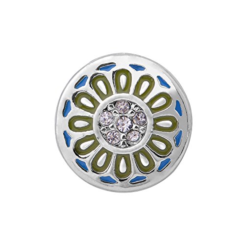 Quiges Damen Mini Click Button 12mm Kristall Zirkonia Blume Ornament Blau mit Grün von Quiges