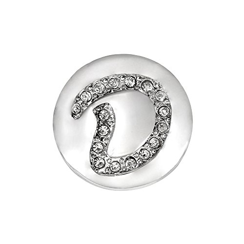Quiges Damen Mini Click Button 12mm Versilbert Alphabet Buchstabe D mit Kristalle Zirkonia von Quiges
