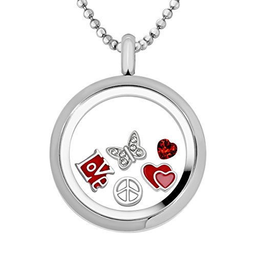 Quiges Edelstahl Living Memory Anhänger 30mm mit Kette und 5 Floating Charms von Quiges