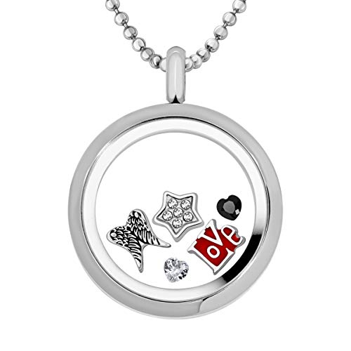 Quiges Edelstahl Living Memory Anhänger 30mm mit Kette und 5 Floating Charms von Quiges