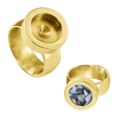 Quiges Edelstahl Wechselbare Mini Coin Münze Solitär-Ring Damen Gold Glänzend Durchmesser 17mm von Quiges