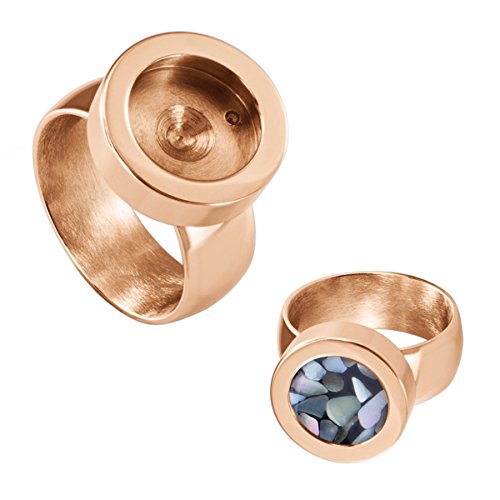 Quiges Edelstahl Wechselbare Mini Coin Münze Solitär-Ring Damen Rosegold Glänzend Durchmesser 18mm von Quiges