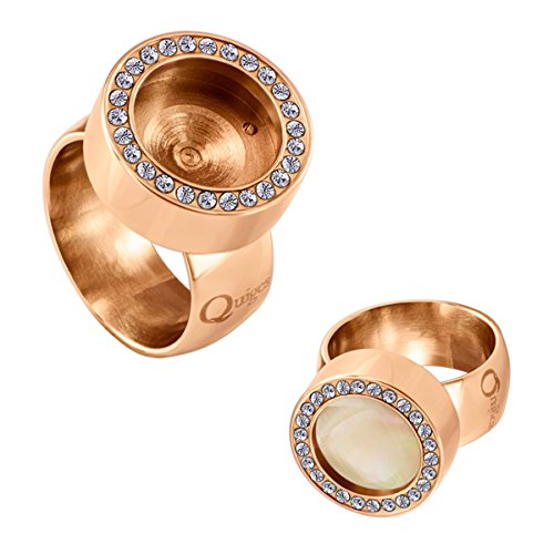 Quiges Edelstahl Wechselbare Mini Coin Münze Solitär-Ring Damen Rosegold Glänzend mit Zirkonia Durchmesser 17mm von Quiges