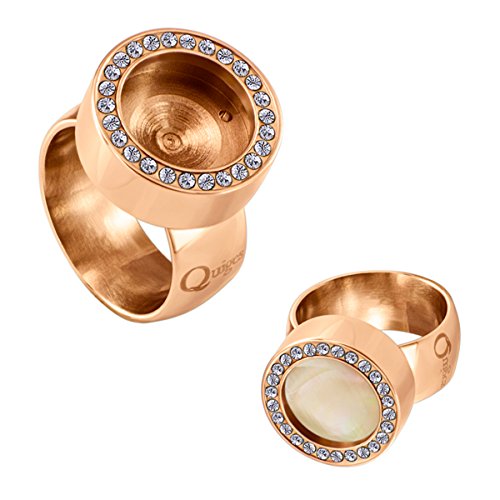 Quiges Edelstahl Wechselbare Mini Coin Münze Solitär-Ring Damen Rosegold Glänzend mit Zirkonia Durchmesser 19mm von Quiges