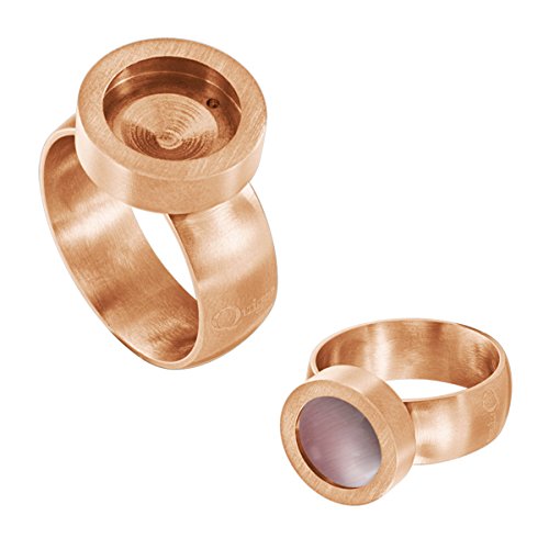 Quiges Edelstahl Wechselbare Mini Coin Münze Solitär-Ring Damen Rosegold Matt Durchmesser 16mm von Quiges
