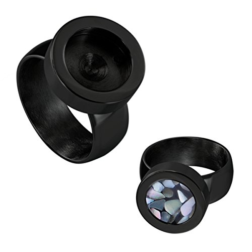 Quiges Edelstahl Wechselbare Mini Coin Münze Solitär-Ring Damen Schwarz Glänzend Durchmesser 18mm von Quiges