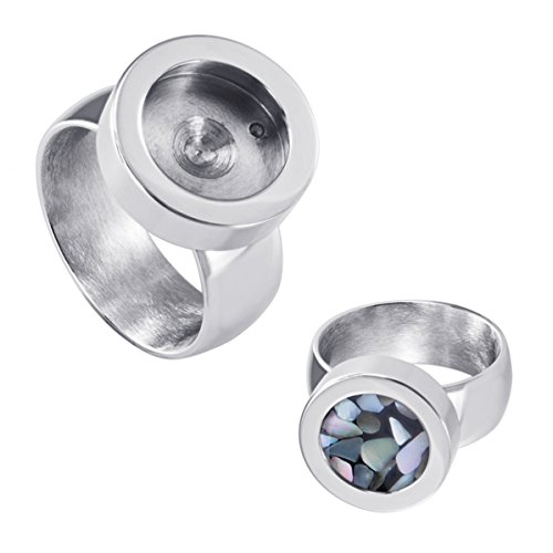 Quiges Edelstahl Wechselbare Mini Coin Münze Solitär-Ring Damen Silber Glänzend Durchmesser 16mm von Quiges