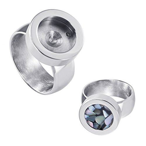 Quiges Edelstahl Wechselbare Mini Coin Münze Solitär-Ring Damen Silber Glänzend Durchmesser 20mm von Quiges