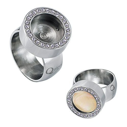 Quiges Edelstahl Wechselbare Mini Coin Münze Solitär-Ring Damen Silber Glänzend mit Zirkonia Durchmesser 20mm von Quiges