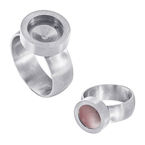 Quiges Edelstahl Wechselbare Mini Coin Münze Solitär-Ring Damen Silber Matt Durchmesser 16mm von Quiges