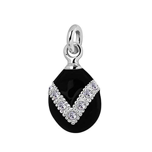 Quiges Frau Faberge-Stil Russisches Ei Anhänger V-Form Schwarz Emaille Versilbert Klassisch Medaillon mit Zirkonia Kristall von Quiges