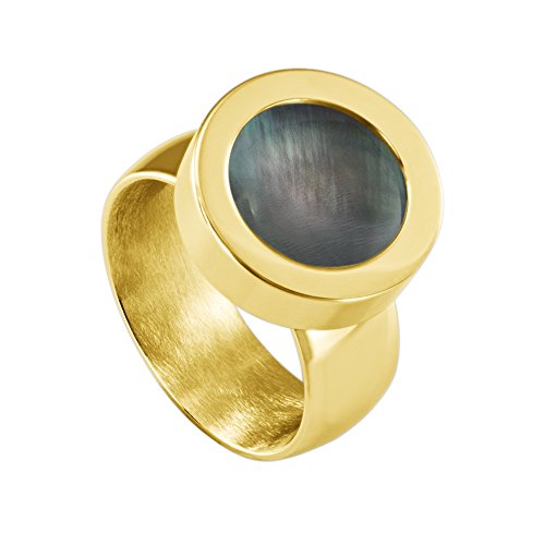 Quiges Glänzend Gold Edelstahl Ring 12mm Mini Coin Halter Wechselring und Austauschbare Graue Muschel Coin in der Größe 19mm von Quiges