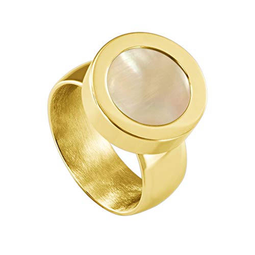 Quiges Glänzend Gold Edelstahl Ring 12mm Mini Coin Halter Wechselring und Austauschbare Orange Pfirsich Muschel Coin in der Größe 16mm von Quiges