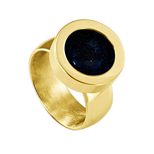 Quiges Glänzend Gold Edelstahl Ring 12mm Mini Coin Halter Wechselring und Austauschbare Tiefblauer Sternenstaub Weltraum Stein in der Größe 20mm von Quiges