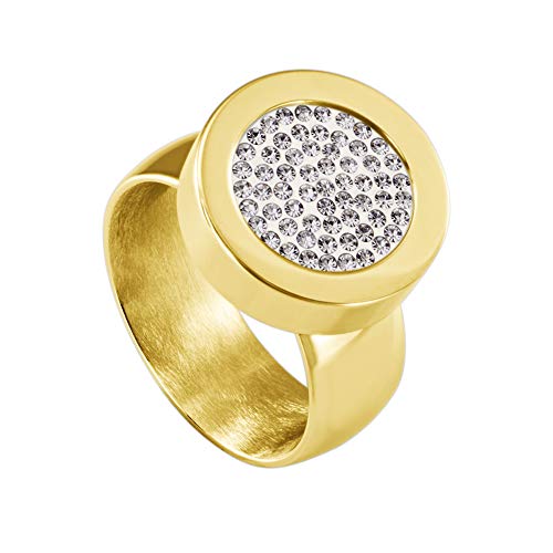 Quiges Glänzend Gold Edelstahl Ring 12mm Mini Coin Halter Wechselring und Austauschbare Weißes Zirkonia Coin in der Größe 18mm von Quiges