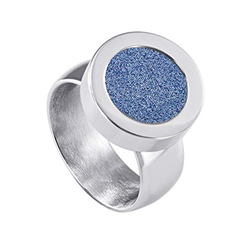 Quiges Glänzendes Silber Edelstahl Ring 12mm Mini Coin Halter Wechselring und Austauschbar Kristall Blauer Glitzer Coin in Größe 19mm von Quiges