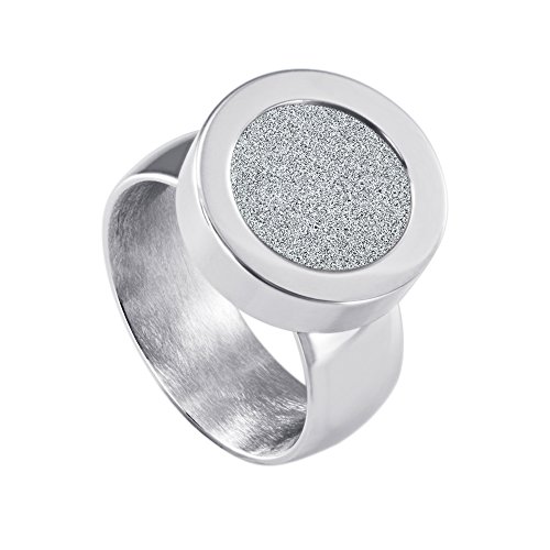 Quiges Glänzendes Silber Edelstahl Ring 12mm Mini Coin Halter Wechselring und Austauschbar Kristall Silber Glitter Coin in Größe 22mm von Quiges
