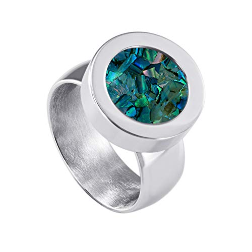 Quiges Glänzendes Silber Edelstahl Ring 12mm Mini Coin Halter Wechselring und Austauschbar Natürliches Tropisches Blau Abalone Muschel Coin in Größe 19mm von Quiges