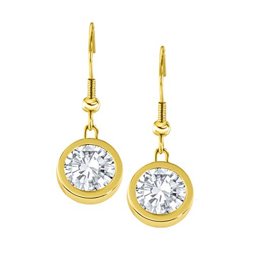Quiges Gold Edelstahl Ohrringe 12mm Mini Coin Tropfen Ohrhänger und Zirkonia Transparent Coin von Quiges