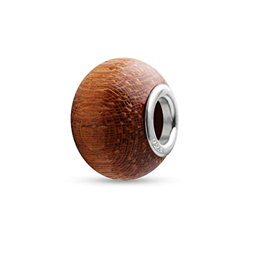 Quiges Holz Bead Perle aus 925 Silber für Damen Braun Farbe Charm von Quiges