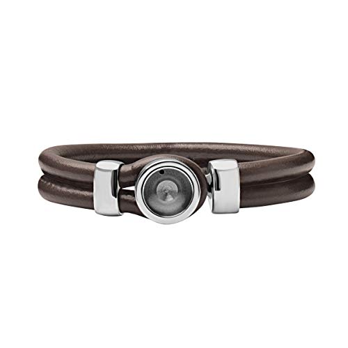 Quiges Leder Armband Braun 20cm mit Edelstahl 12mm Mini Coin Halter Silber von Quiges