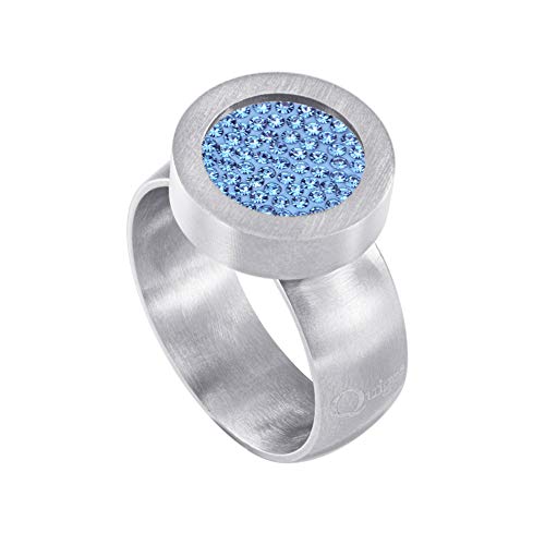 Quiges Matt Silber Edelstahl Ring 12mm Mini Coin Halter Wechselring und Austauschbar Blau Zirkonia Coin in Größe 18mm von Quiges