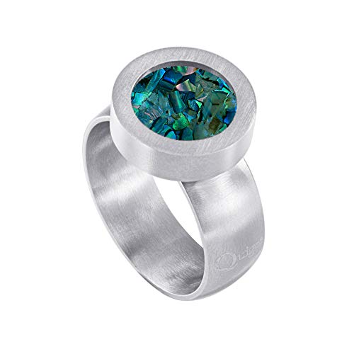 Quiges Matt Silber Edelstahl Ring 12mm Mini Coin Halter Wechselring und Austauschbar Natürliches Tropisches Blau Abalone Muschel Coin in Größe 19mm von Quiges