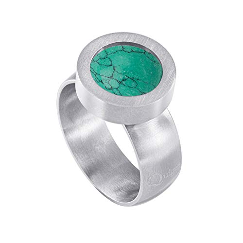 Quiges Matt Silber Edelstahl Ring 12mm Mini Coin Halter Wechselring und Austauschbar Natürliches Türkis Stein in Größe 19mm von Quiges