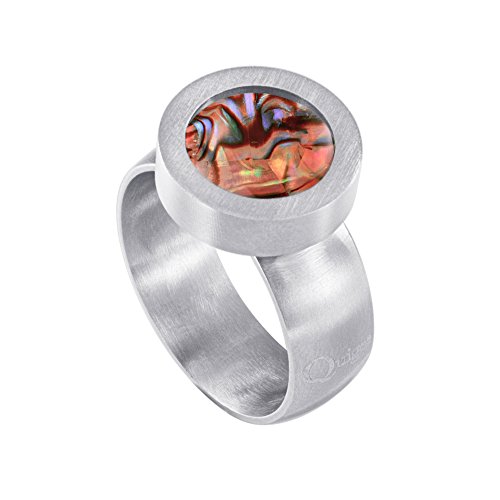 Quiges Matt Silber Edelstahl Ring 12mm Mini Coin Halter Wechselring und Austauschbar Rot Abalone Muschel Coin in Größe 19mm von Quiges
