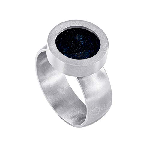 Quiges Matt Silber Edelstahl Ring 12mm Mini Coin Halter Wechselring und Austauschbar Tiefblauer Sternenstaub Weltraum Stein in Größe 17mm von Quiges