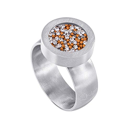 Quiges Matt Silber Edelstahl Ring 12mm Mini Coin Halter Wechselring und Austauschbar Weiß und Gelb Zirkonia Coin in Größe 19mm von Quiges