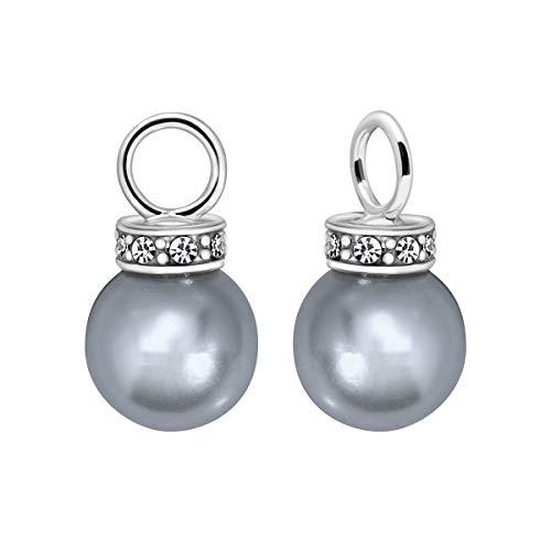 Quiges Ohrringe Silber 925 Ohrhänger Set mit Kunsperlen Grau und Zirkonia Transparant für Creolen von Quiges