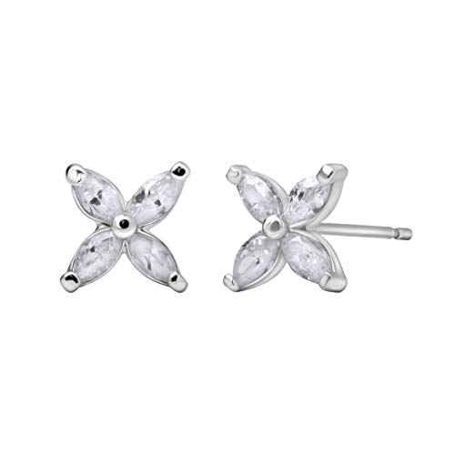 Quiges Ohrringe Silber 925 Ohrstecker Set in Blume Form mit Zirkonia Transparant von Quiges