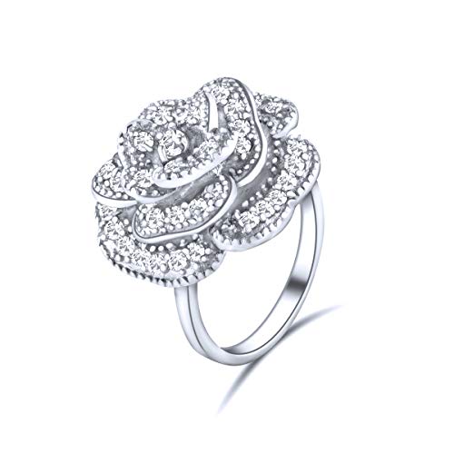 Quiges Ring Damen Klassik Vintage Rose Flora Design 925 Silber mit Zirkonia Ringgröße 50 von Quiges
