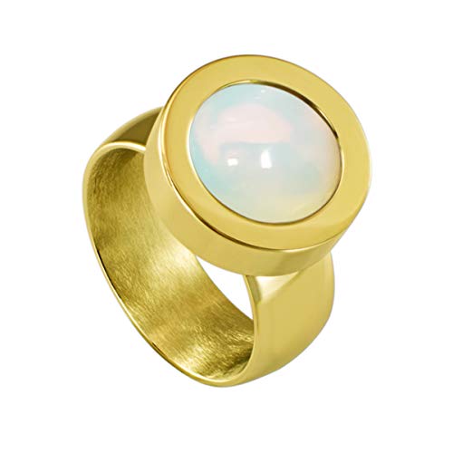 Quiges Ring Gold Edelstahl Glänzend 12mm Mini Coin Halter Wechselring und Austauschbar Opal Coin in Größe 17mm von Quiges