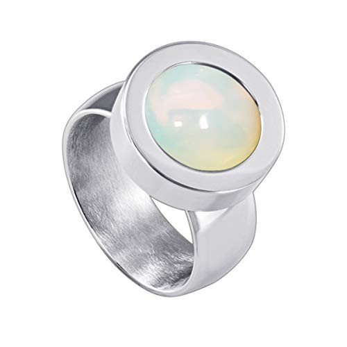 Quiges Ring Silber Edelstahl Glänzend 12mm Mini Coin Halter Wechselring und Austauschbar Opal Coin in Größe 22mm von Quiges