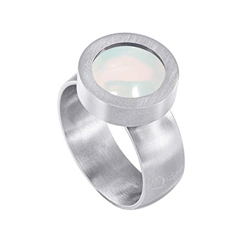 Quiges Ring Silber Edelstahl Matt 12mm Mini Coin Halter Wechselring und Austauschbar Opal Coin in Größe 18mm von Quiges
