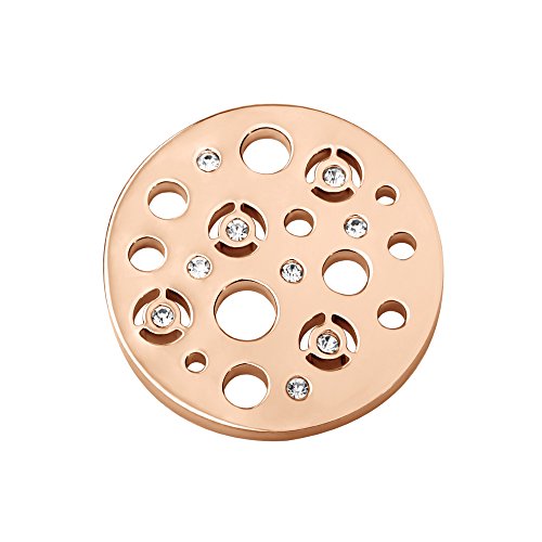 Quiges Rosegold Edelstahl Large Coin 33mm Kreismuster mit Zirkonia für austauschbare Anhänger Münzfassung Halskette von Quiges