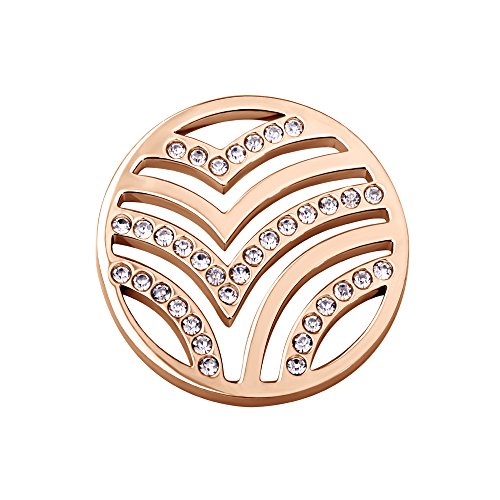 Quiges Rosegold Edelstahl Large Coin 33mm Vogelmuster mit Zirkonia für austauschbare Anhänger Münzfassung Halskette von Quiges