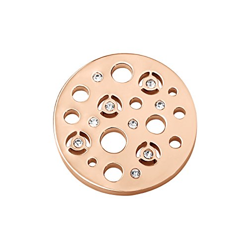 Quiges Rosegold Edelstahl Small Coin 25mm Kreise Muster mit Zirkonia für austauschbare Coinfassung Anhänger Halskette von Quiges