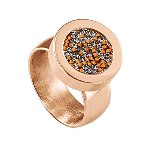 Quiges Rosegold Ring Edelstahl Glänzend 12mm Mini Coin Halter Wechselring und Austauschbare Grau und Gelbes Zirkonia Coin in der Größe 19mm von Quiges