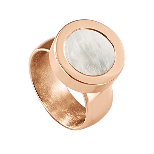 Quiges Rosegold Ring Edelstahl Glänzend 12mm Mini Coin Halter Wechselring und Austauschbare Graue Quadratische Muschel Coin in der Größe 18mm von Quiges