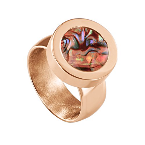 Quiges Rosegold Ring Edelstahl Glänzend 12mm Mini Coin Halter Wechselring und Austauschbare Red Abalone Shell Coin in der Größe 18mm von Quiges